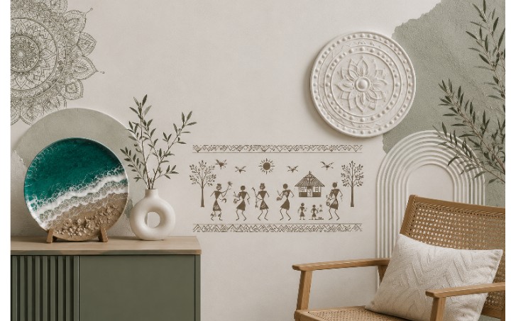 Handcrafted Lippan art and natural decor interior