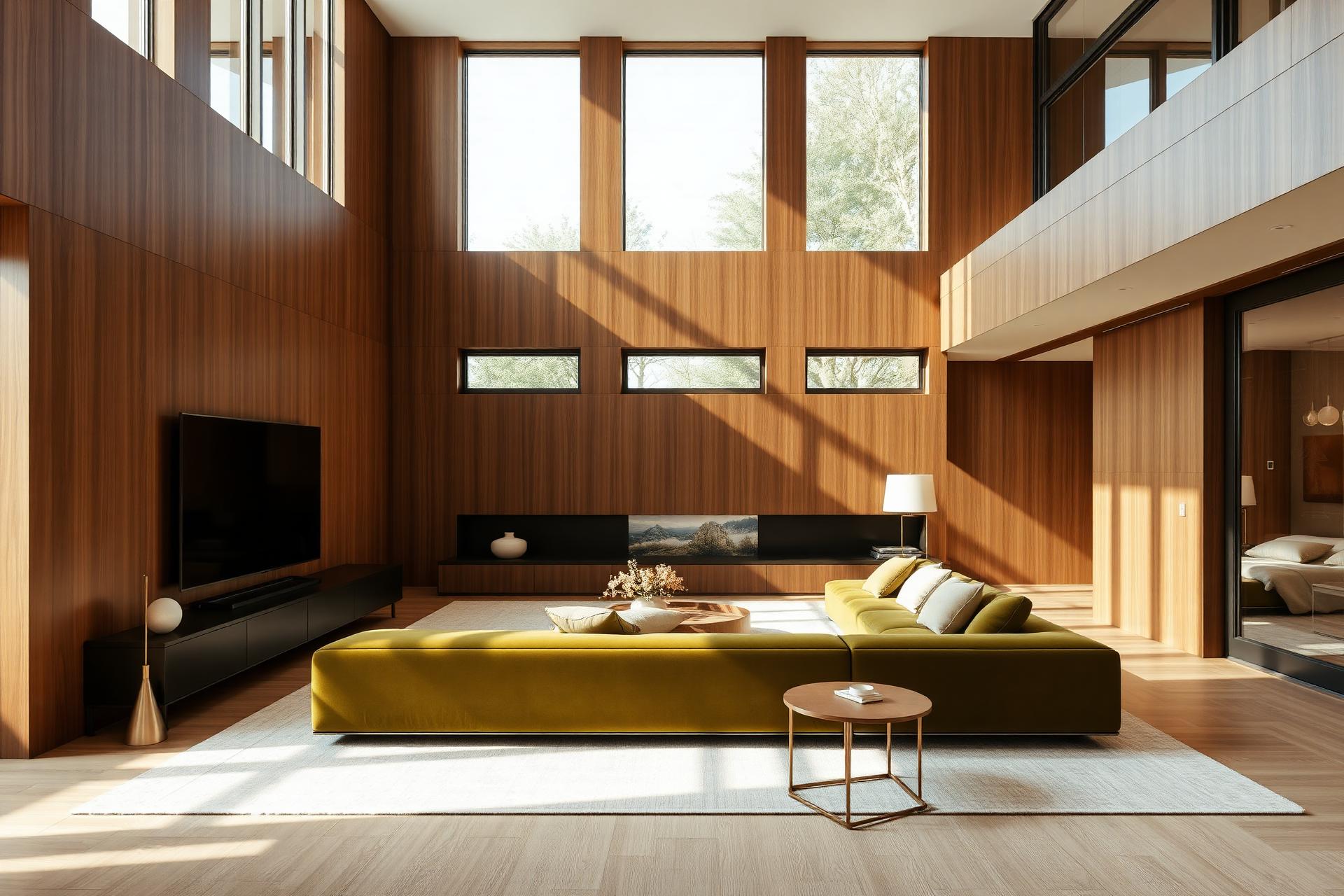 Luxury walnut and olive living room interior